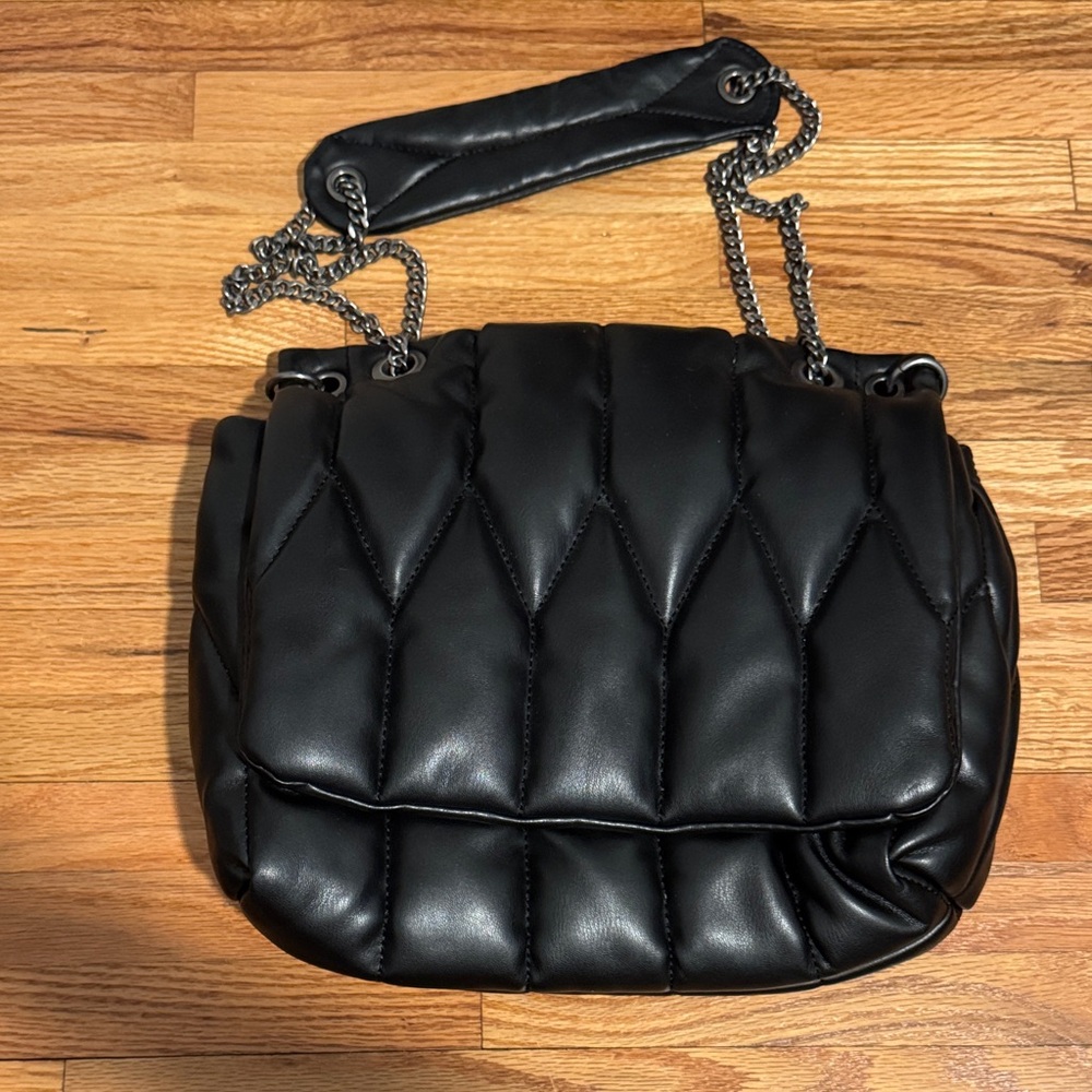 Zara Black Quilted Shoulder Bag with Chain Strap
